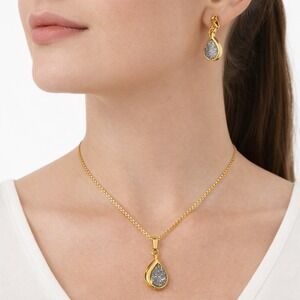 Ronte of Beverly Hills Vintage Gold Tone Teardrop Necklace Clip Earring Set Box